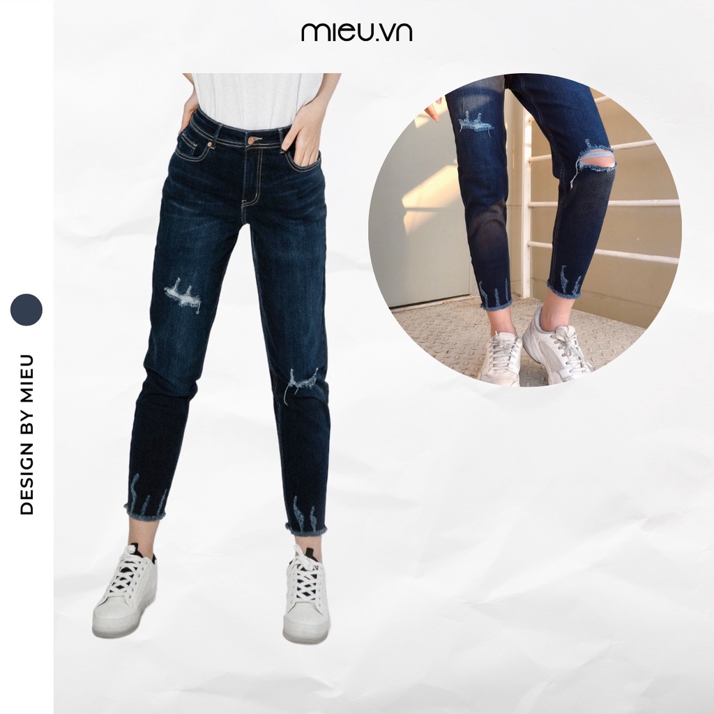 uần boy jeans was rách lai tua (Xanh đậm/trung) - FMR12