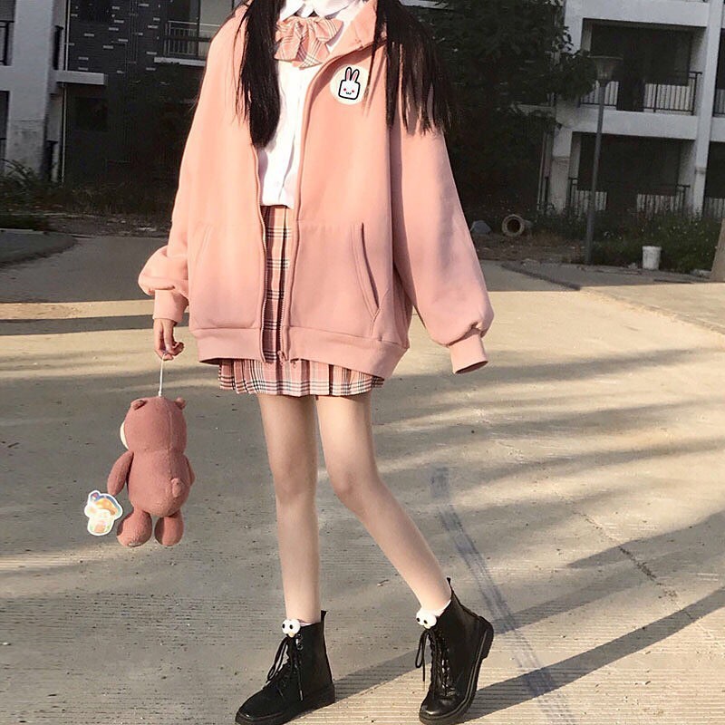 [ FREESHIP ] ÁO KHOÁC HOODIE NỈ NGOẠI NỮ UNISEX FORM RỘNG MÀU HỒNG CAO CẤP BABO THÊU MẶT THỎ ĐỦ SIZE SIÊU HOT-TH26 | BigBuy360 - bigbuy360.vn