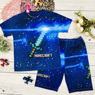 Đồ bộ bé trai thun lạnh mềm mịn, co giãn tốt 3D cộc tay in hình Minecraft cho bé trai size 10-50kg