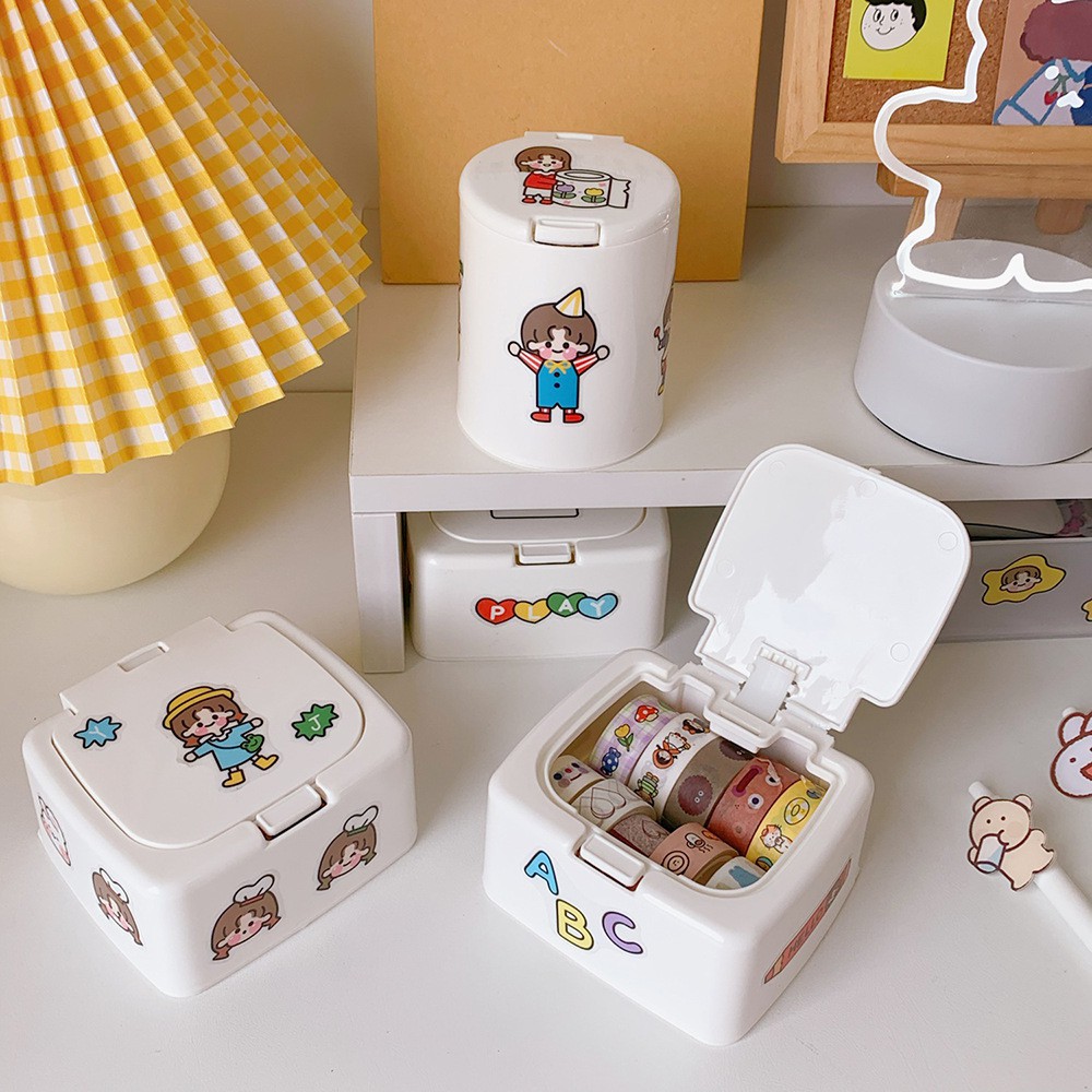 Hộp đựng sticker washi tape mỹ phẩm trang sức có nắp ấn tiện dụng xinh xắn