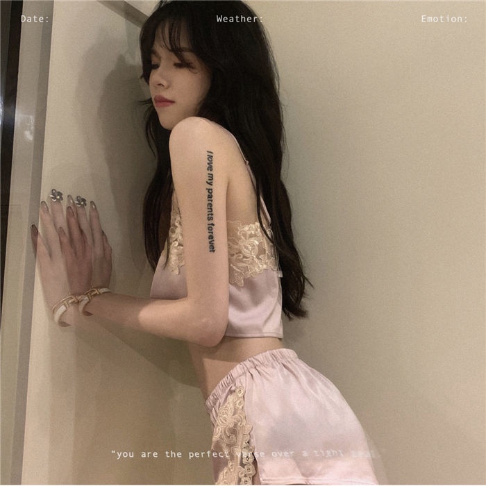 Bộ đồ ngủ hai dây phối ren mỏng thời trang mùa hè hàng mới năm 2021 dành cho bạn nữ mặc tại nhà