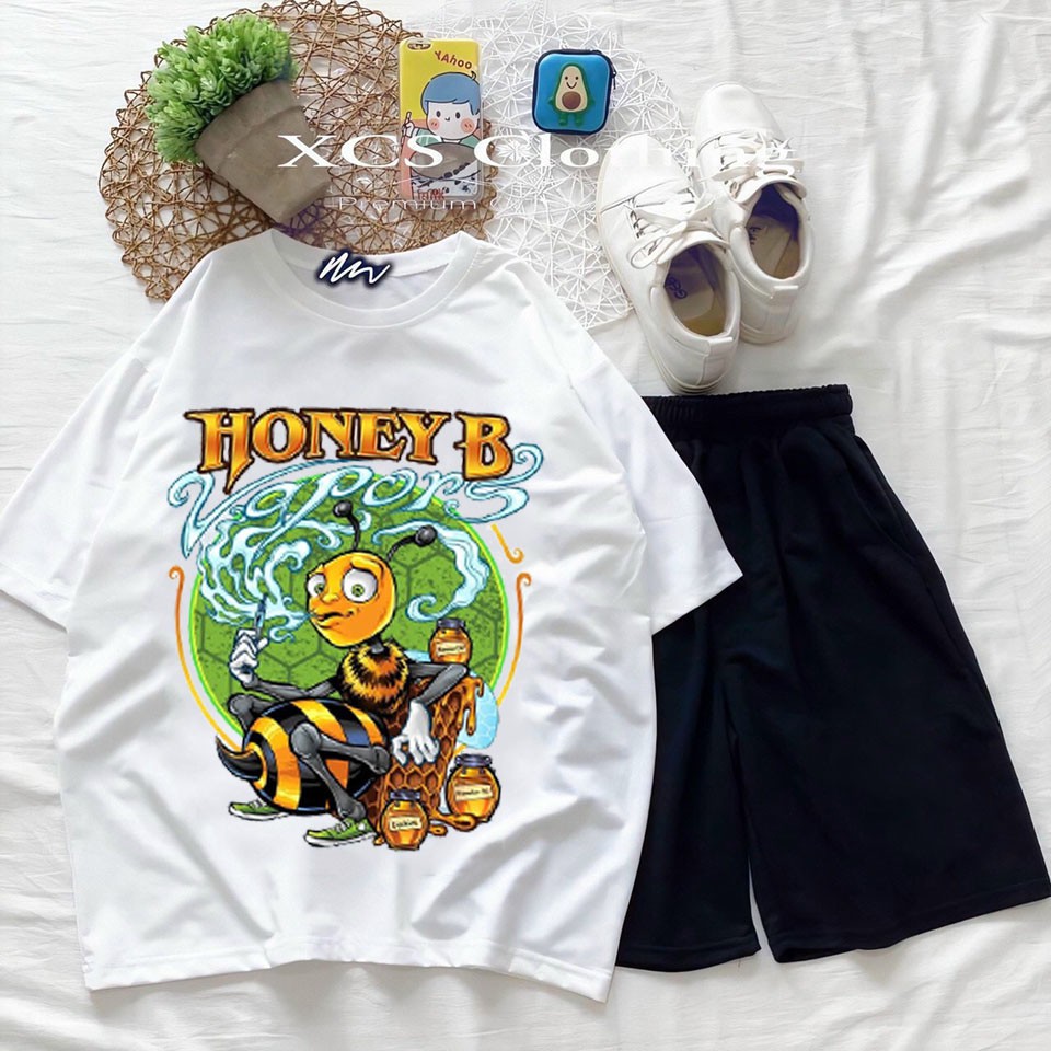 Sét Bộ Đồ Nữ Xinh Cute Mặc Đi Chơi Mùa Hè Đẹp Giá Rẻ, Áo Cotton In 3D Chú Ong Honey B Kèm Quần Phong Cách
