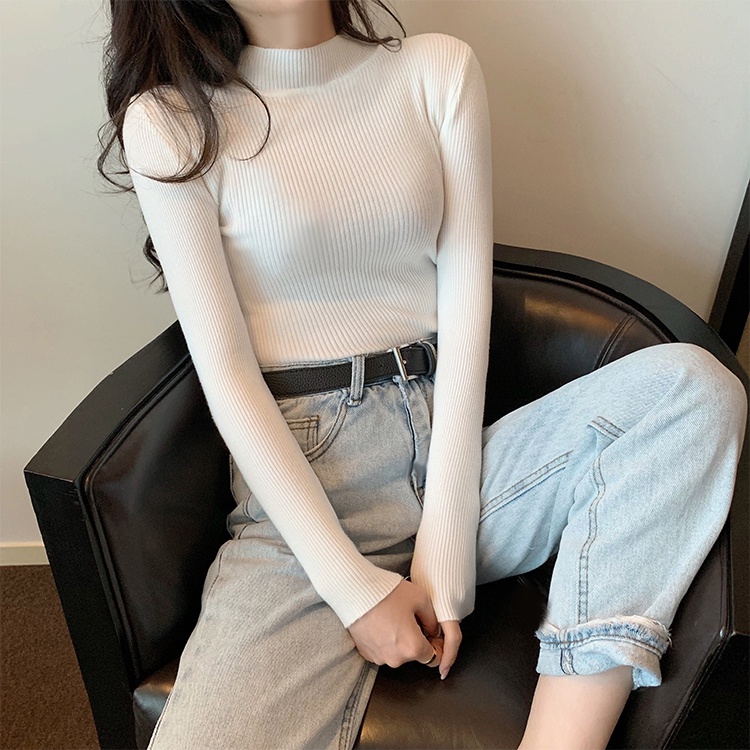 Áo Len Dệt Kim Dài Tay Mới Mùa Thu Của Phụ Nữ Phong Cách Hàn Quốc Áo Sơ Mi Mỏng Thời Trang