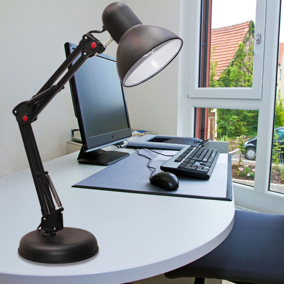 Chân đèn bàn học tập làm việc có chân kẹp bàn kiểu dáng Pixar bằng thép khối lượng 1.6kg mã T811 màu đen Chammart