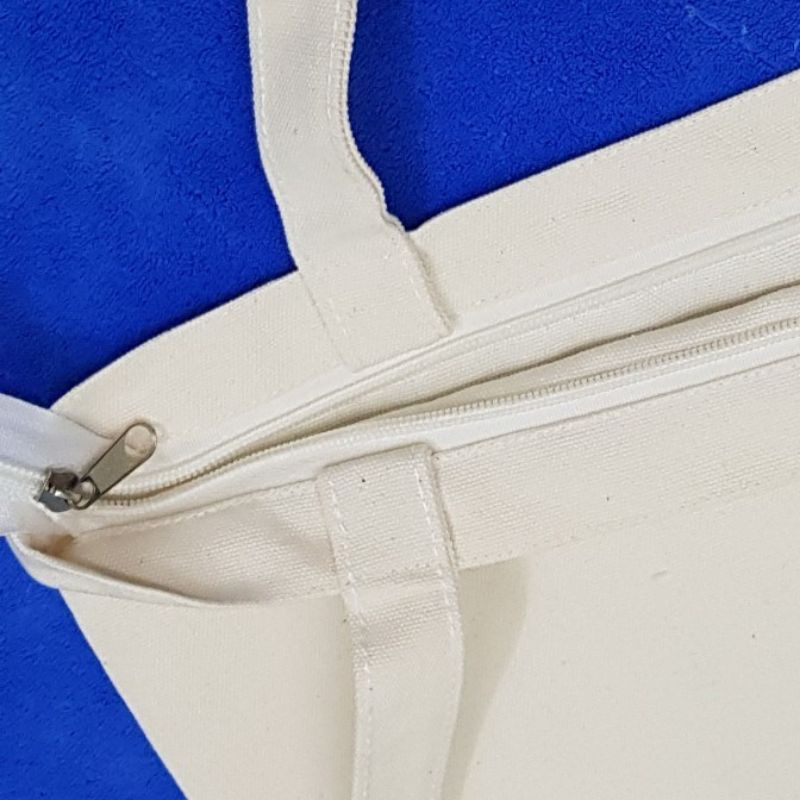 Túi canvas màu ngà vải dày dặn có khóa kéo
