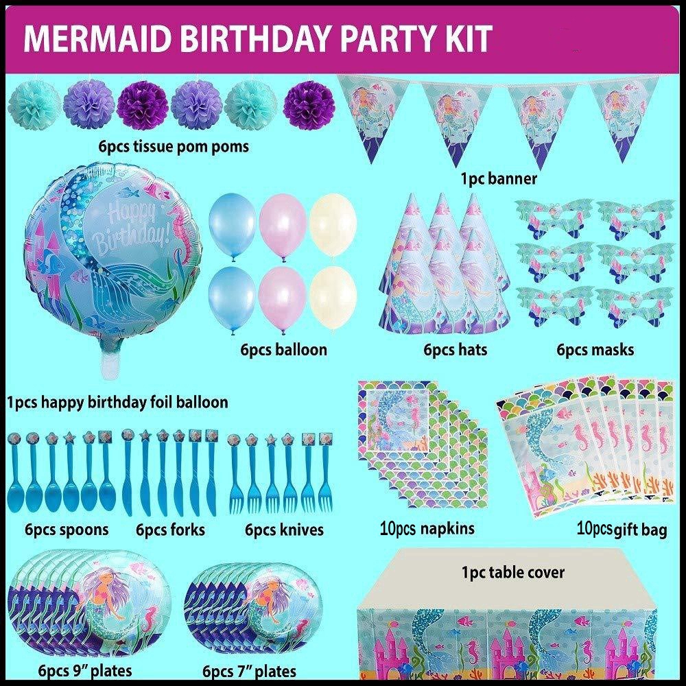 Bộ Ly, Đĩa Chủ Đề Nàng Tiên Cá Theo Phong Cách Hoạt Hình Dùng Cho Tiệc Sinh Nhật