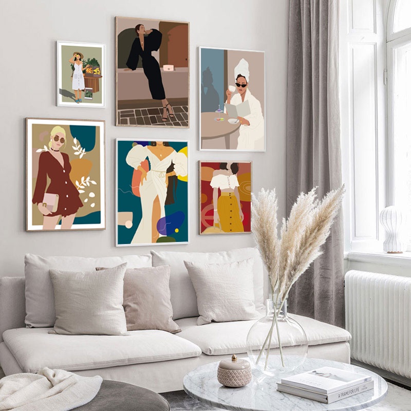 Tranh Vải Bạt Treo Tường In Hình Cô Gái Quyến Rũ Thời Trang Phong Cách Bắc Âu Trang Trí Nhà Cửa