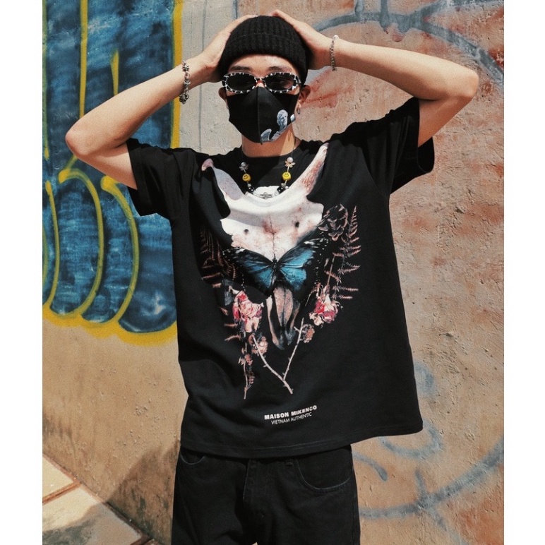 Áo thun tay lỡ MIKENCO Đầu Trâu unisex nam nữ from rộng oversize chất liệu cotton