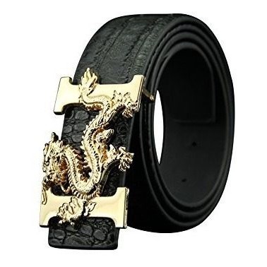 Dây nịt vân cá sấu mầu đen , Thắt lưng chữ H rồng cuộn mạ vàng uy quyền - Bản lĩnh phái mạnh