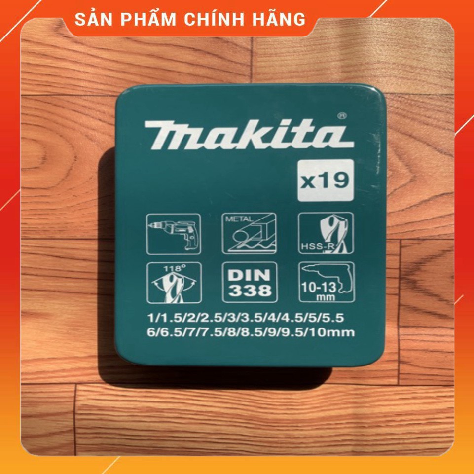 Bộ 19 mũi khoan sắt HSS chính hãng Makita (Bảo quản hộp sắt) .