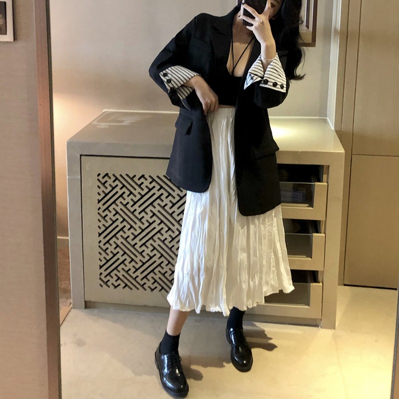 (HÀNG SẴN) Chân váy voan trắng midi dáng dài xếp ly nhăn nhẹ nhàng điệu đà sang chảnh Vintage | BigBuy360 - bigbuy360.vn