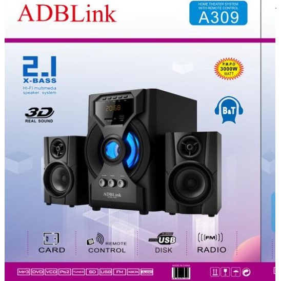 Loa Vi Tính 2.1 ADBLink A309 ( Bluetooth - FM , Thẻ Nhớ , Usb )