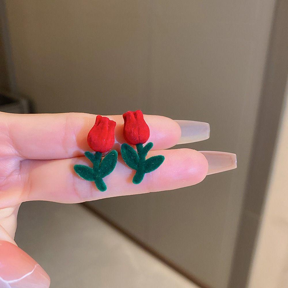 Khuyên Tai Dáng Dài Hình Hoa Hồng Bằng Nhung Phong Cách Vintage Ngọt Ngào Cho Nữ