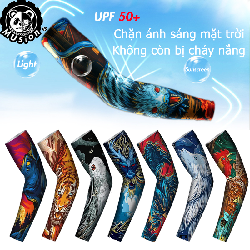 Cool Feel 12 Chinese Zodiac Printed A Pair（2PCS）UPF 50+ Tattoo Sleeves Anti-UV/Dust Hand Sock Arm Sleeves For Riding Motorcycle Bicycle  Fishing Men Unisex