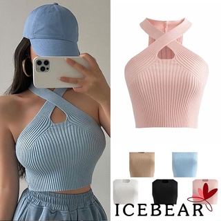 Áo croptop dệt kim không tay màu sắc đơn giản dành cho nữ