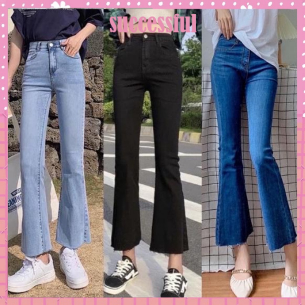 Quần bò jean nữ ống loe đứng rộng suông co giãn jeans cạp cao cao cấp Hottrend 2022
