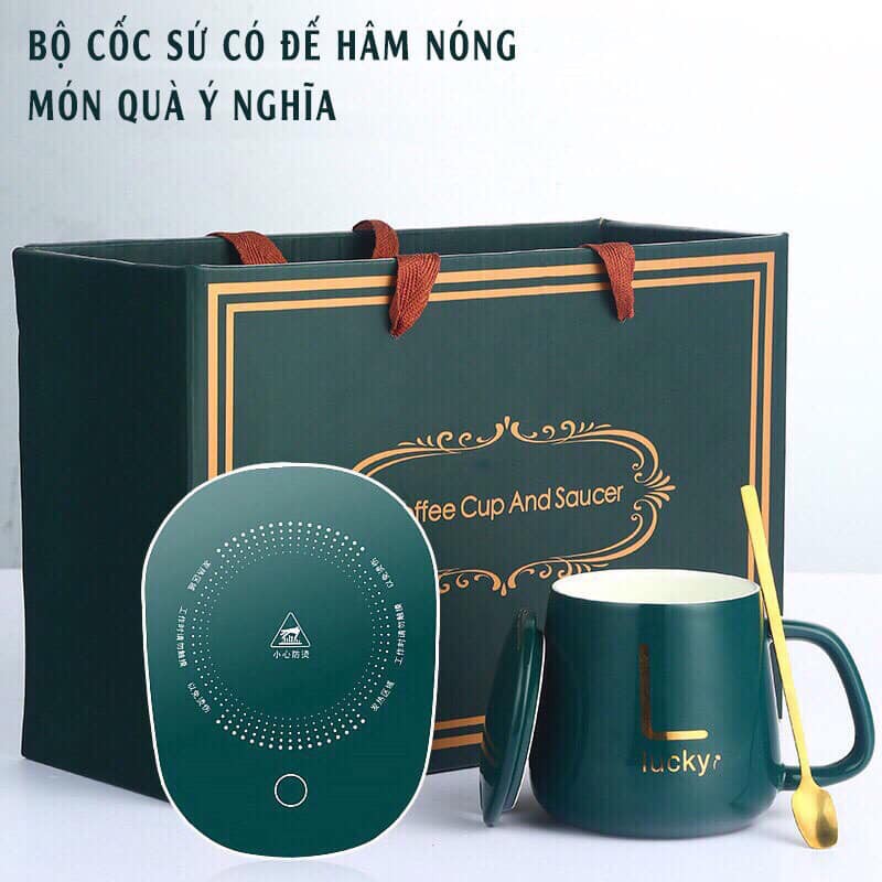 BỘ MÁY HÂM NÓNG SỮA ĐỒ UỐNG TIỆN LỢI KÈM CỐC SỨ LUCKY SANG TRỌNG