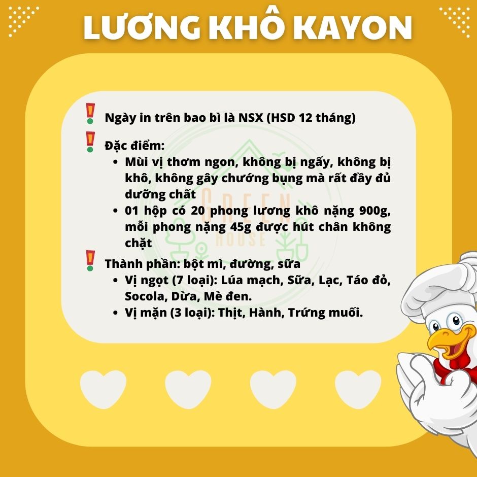 HỘP 20 PHONG LƯƠNG KHÔ KAYON ĐỦ 10 VỊ