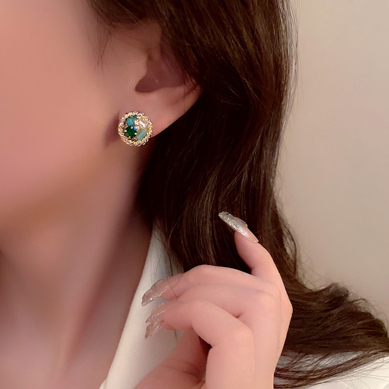 Bông Tai Mạ Bạc 925 Hình Tròn / Ngọc Trai Nhân Tạo Thời Trang