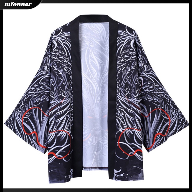 Áo Khoác Kimono Tay 3/4 Dáng Rộng In Hình Rồng Phong Cách Trung Hoa Cho Nam Và Nữ