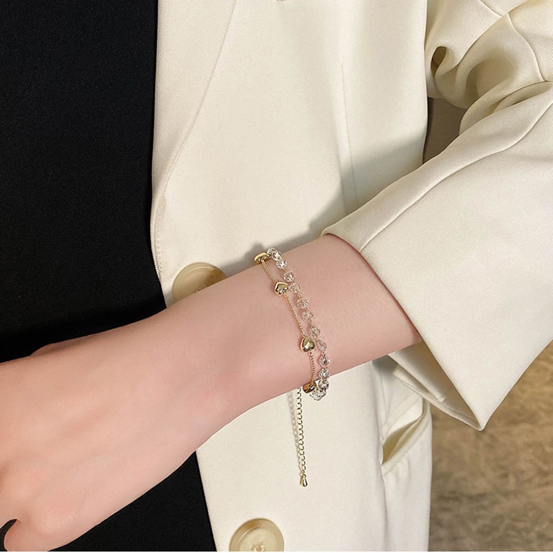 Vòng Tay Elegant Heart Bead Gold Chain Bracelet Korea Multilayer Transparent Ball Bracelets for Women Jewelry Gift | WebRaoVat - webraovat.net.vn