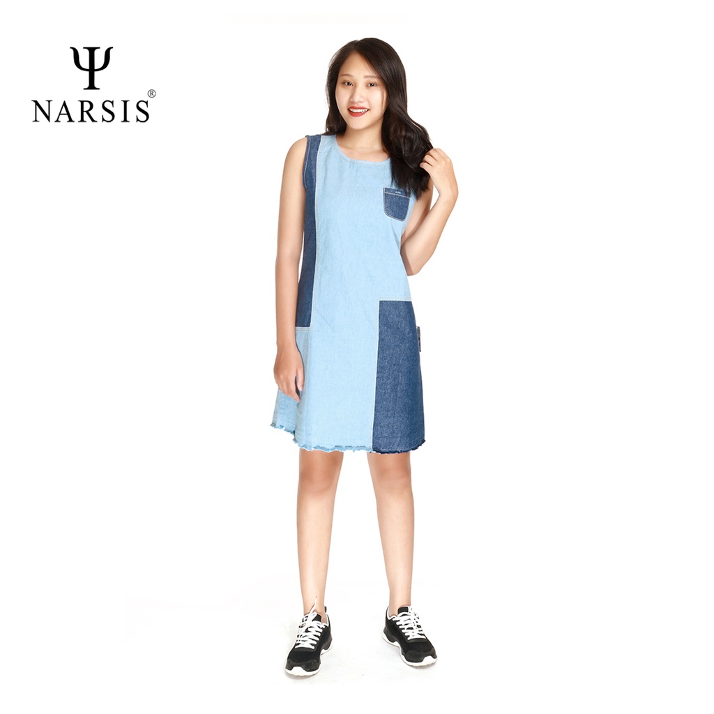 Váy bò nữ B7006 thương hiệu NARSIS màu xanh blue phối cách điệu