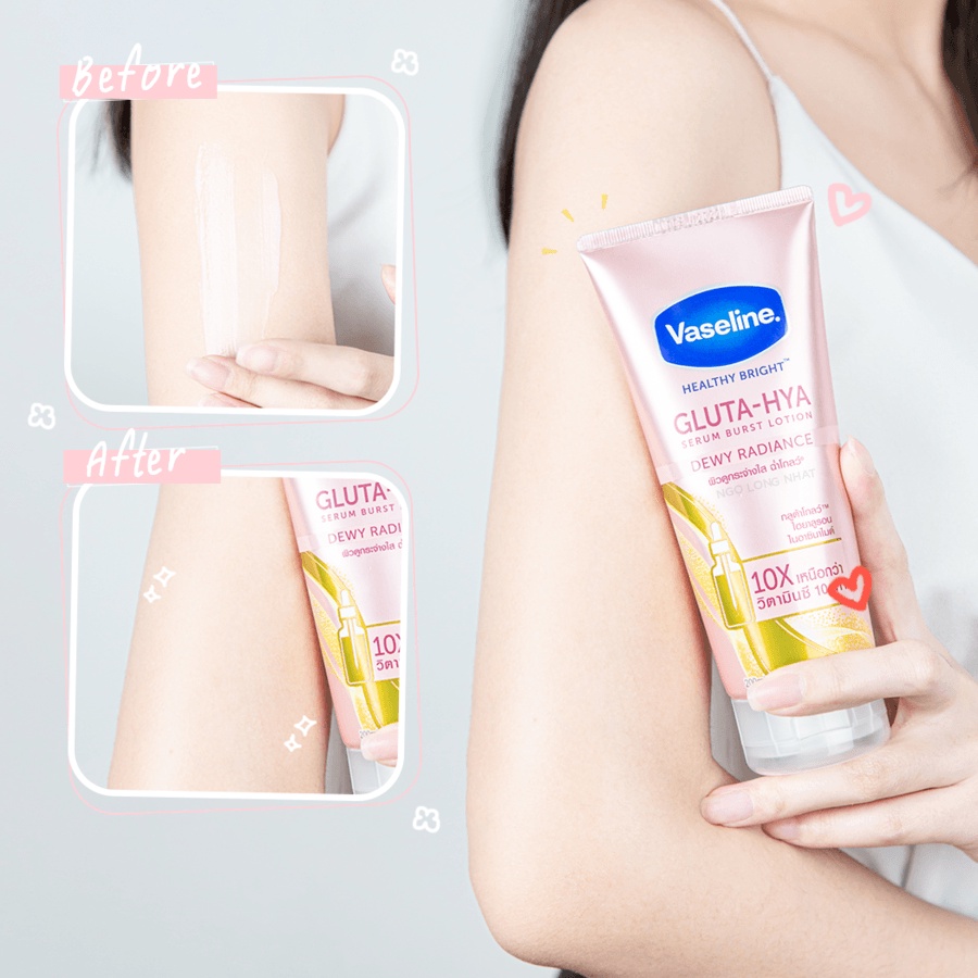 Sữa dưỡng thể trắng da, mờ thâm đều màu da Vaseline Healthy Bright Gluta HYA Serum Burst Lotion 10X Thái Lan 330ml