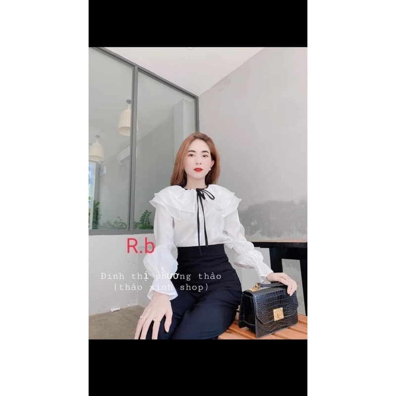 Áo Sơ Mi Cổ Bèo Thắt Nơ Kèm Video Ảnh Thật Siêu Cấp