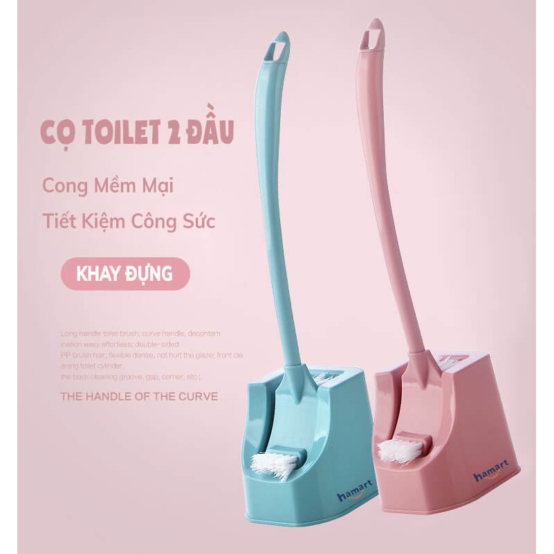 Cây Cọ Bồn Cầu Toilet 2 Đầu Chải KÈM KHAY ĐỰNG Thoát Nước Tiện Lợi [4 MÀU TUỲ CHỌN]