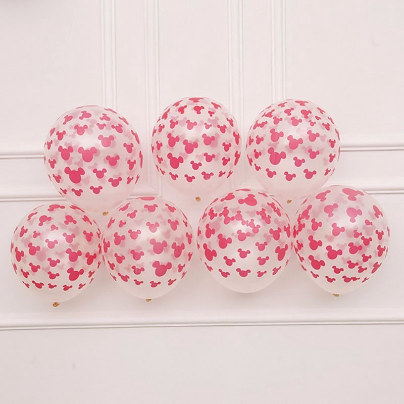 Set 10 bong bóng cao su hình đầu chuột mickey minnie màu đen đỏ trang trí tiệc sinh nhật cho bé