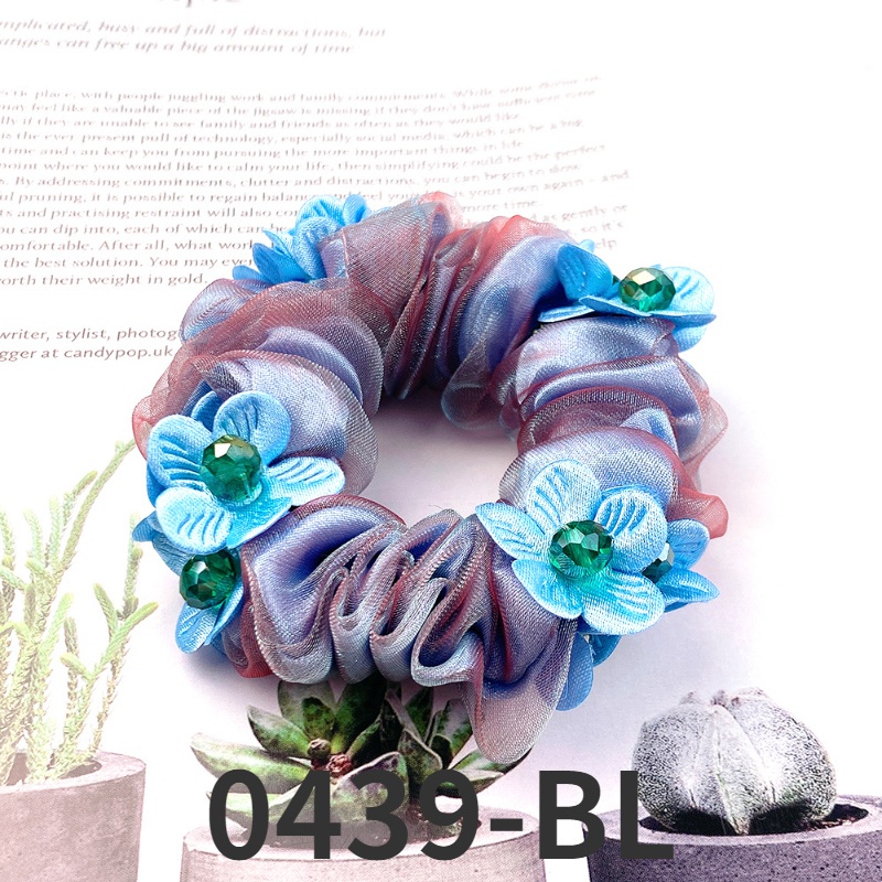 Dây Buộc Tóc Co Giãn Bằng Lụa Organza Bản Lớn Họa Tiết Hoa Phong Cách Hàn Quốc Không Đau