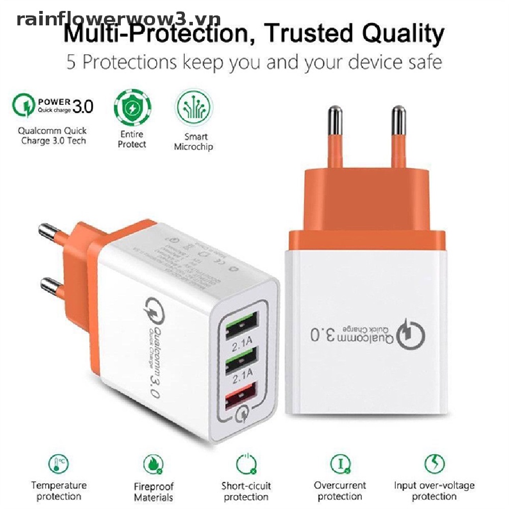 Cốc Sạc Nhanh 3 Cổng USB QC 3.0 30W 2018