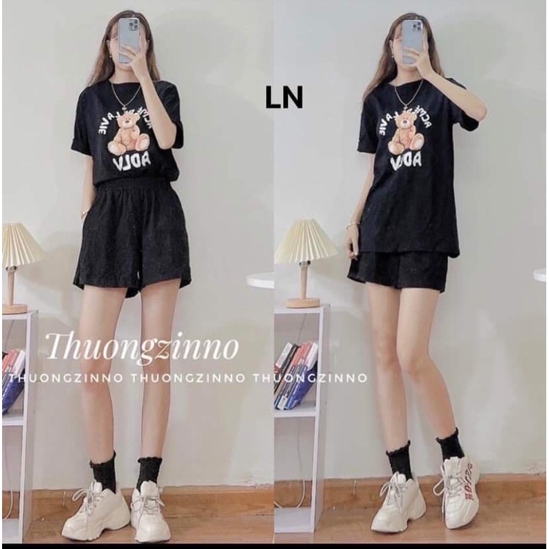 Set Bộ Quần áo thể thao nam nữ Gấu LV♥️Bộ hè ngắn tay ❤ Áo thun+Quần short gió mùa hè phong cách Hàn Quốc