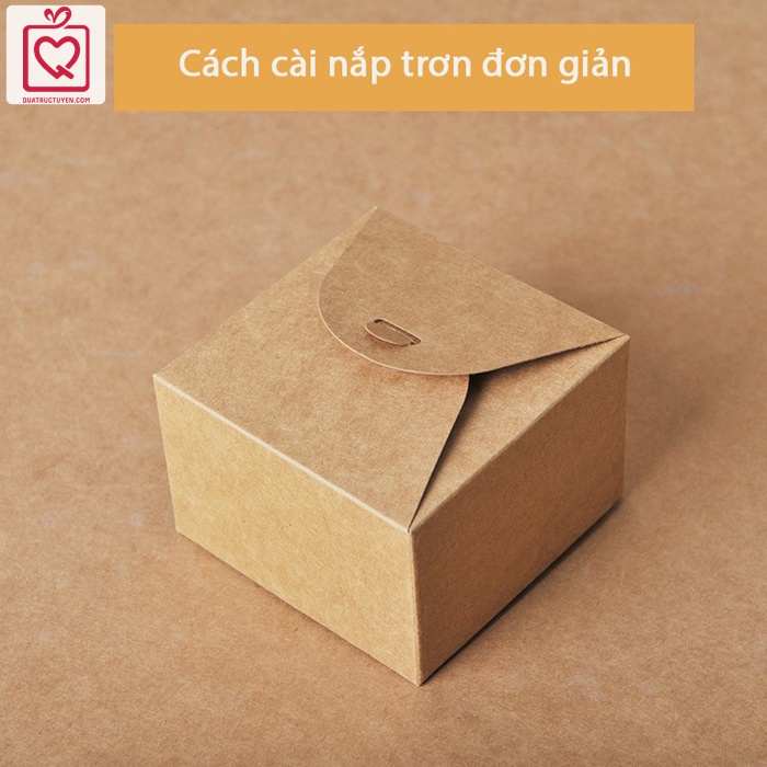 Hộp quà sinh nhật kraft vuông nắp cài thắt nơ kèm rơm lót, hộp giấy kraft mini 2 màu