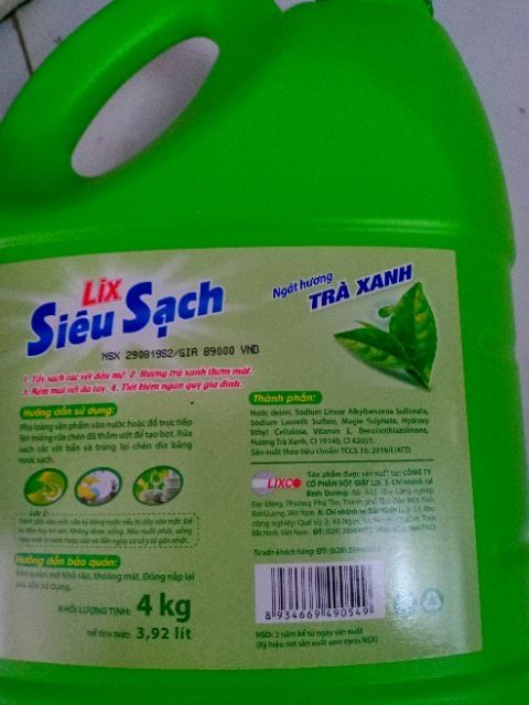 1 can nước rửa chén bát Lix siêu sạch 4kg sx tháng 11/2019