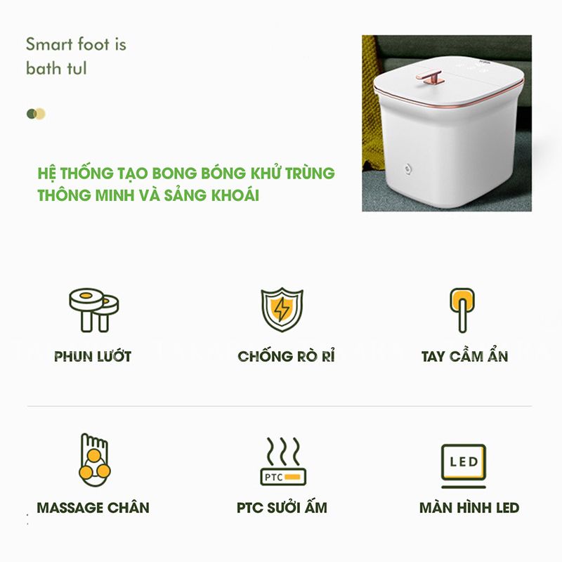 Bồn Ngâm Chân Massage, Chậu Mát Xa Tự Động Takara Tạo Sóng Nước Tuần Hoàn Với Màn Hình Cảm Ứng