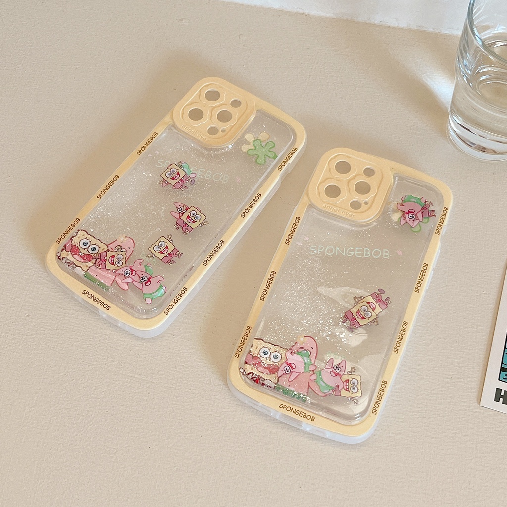 Ốp Điện Thoại Dẻo Họa Tiết Hoạt Hình spongebob Có Nước Kim Tuyến Chống Rơi Cho iPhone 14 / 13 / 12PRO MAX / 11 / 13PRO MAX