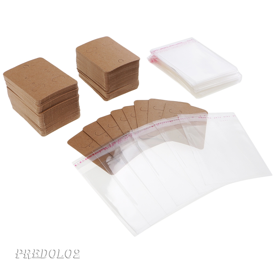 400pcs kraft paper ear hooks earring stud display cards &amp; self adhesive bags