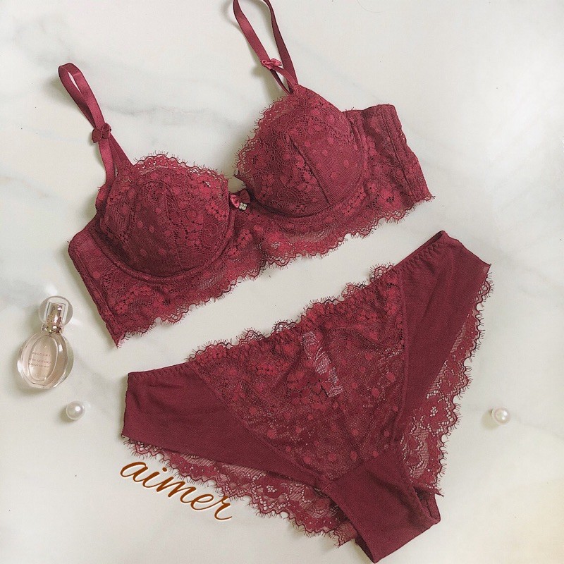 [ Mã FAXANH245 giảm 10K đơn 50K] Set Áo ngực Bralette Ren , quần lót ren MÀU ĐỎ[Hình thật shop chụp]