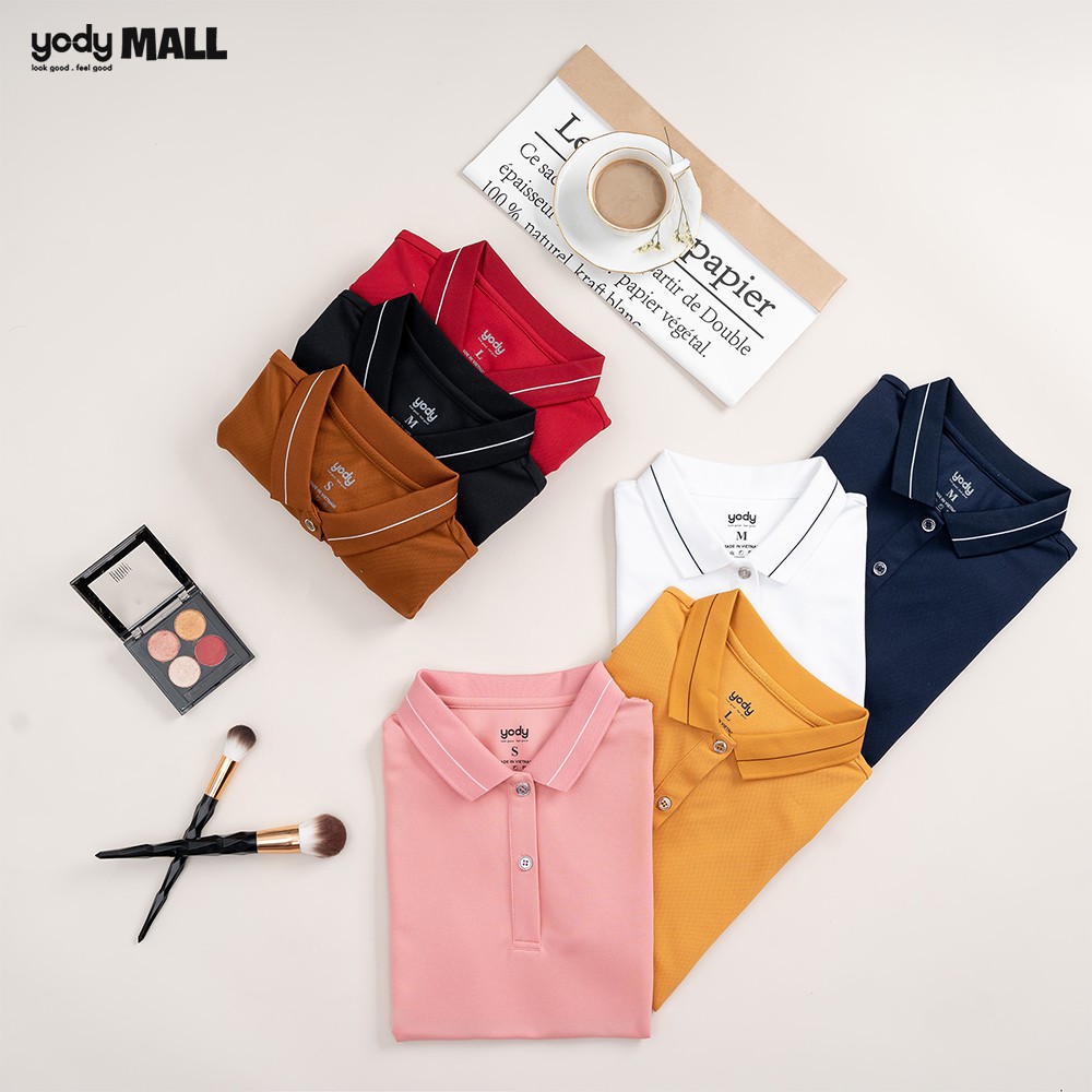 Áo thun polo phối bo nữ YODY có cổ dáng suôn chất vải thông thoáng thấm hút tốt APN3890 | BigBuy360 - bigbuy360.vn