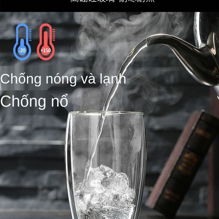 Cốc thủy tinh đôi đơn giản Cách nhiệt Tách trà trong suốt tròn sáng tạo Cà phê chịu ly, ly uống nước trái cây