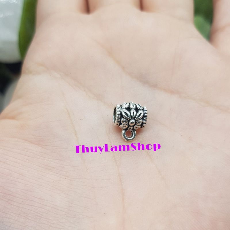 Charm ống lùa bạc thái chặn hạt có móc treo để treo phụ kiện làm vòng