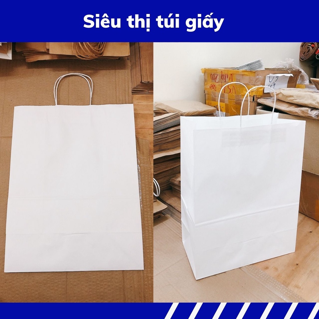 COMBO 50 CHIẾC TÚI GIẤY KRAFT XI MĂNG S6C: 33x17.5x43 cm CÓ QUAI ( ẢNH THẬT SHOP TỰ CHỤP)