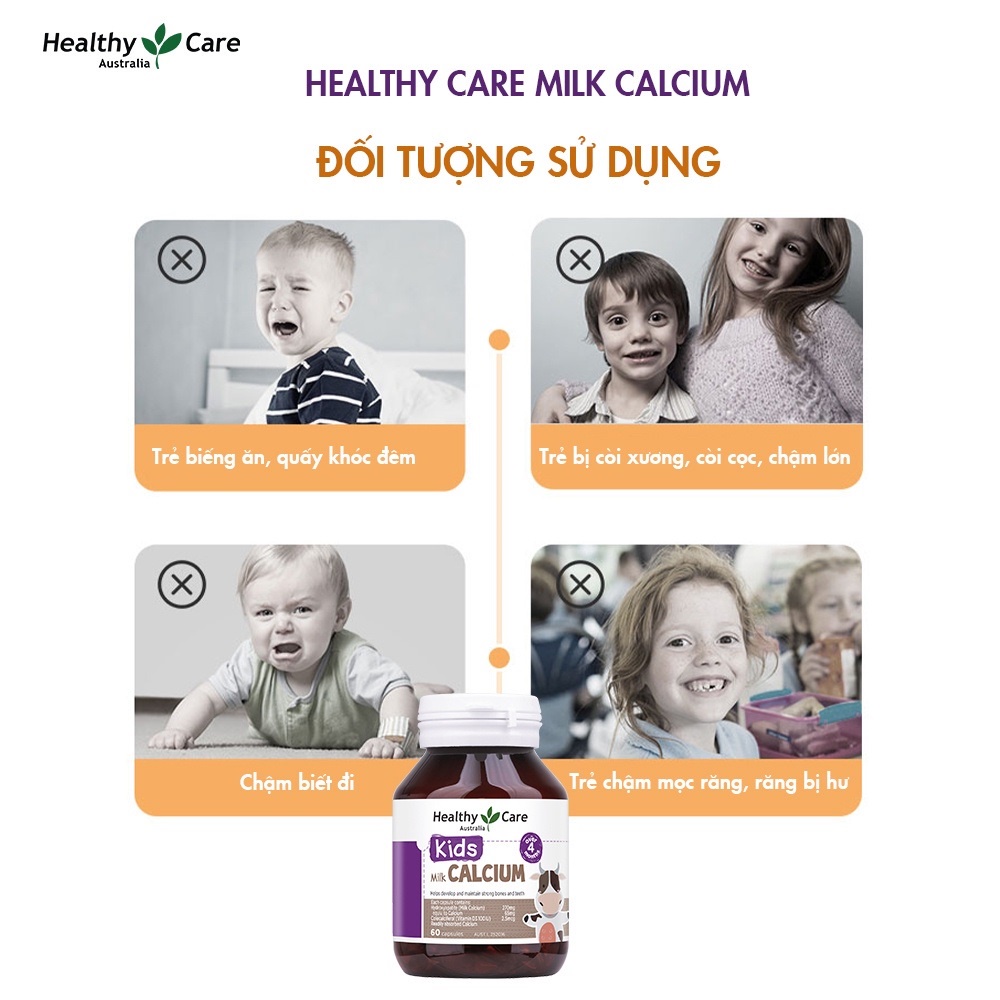 Healthy Care Milk Calcium - Viên sữa canxi cho bé 60 viên của Úc