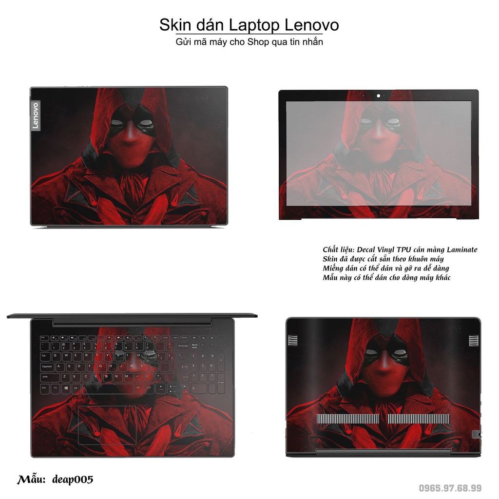 Skin dán Laptop Lenovo in hình Deadpool (inbox mã máy cho Shop)