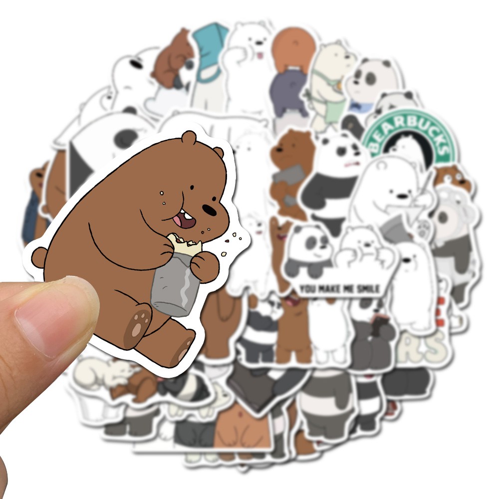 Set 50 sticker họa tiết hình gấu hoạt hình chống thấm nước dễ thương