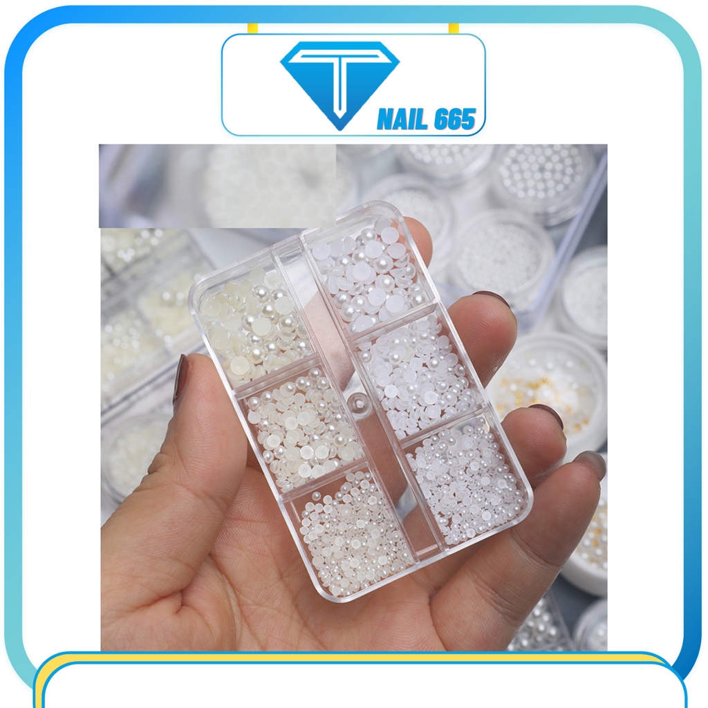 Charm ngọc trai nửa gắn móng trang trí nail cao cấp