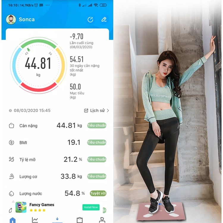 Cân gia đình, Cân Đo Sức Khỏe Thông Minh MIFU Đo 11 thông số cơ thể qua smartphone Thiết kế đẹp - Nhỏ gọn - Bền bỉ