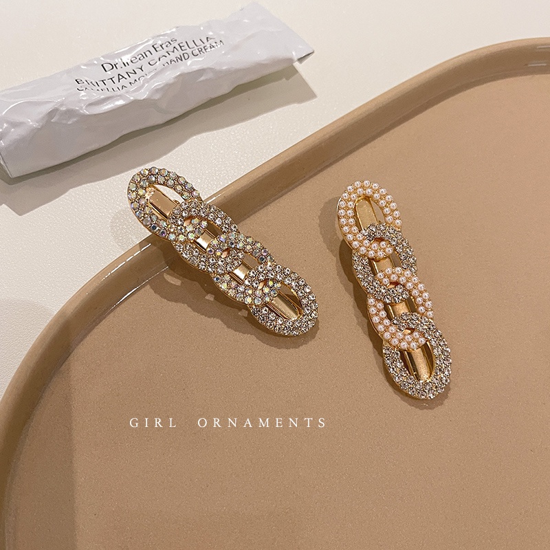 Kẹp Tóc Hình oval Đính Ngọc Trai Lấp Lánh Phong Cách Hàn Quốc Đơn Giản