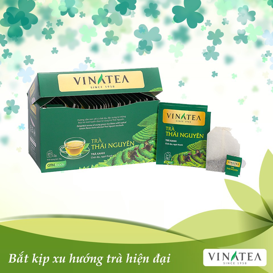 Trà xanh thái nguyên vinatea hộp 50gram 25 gói thanh lọc cơ thể giải độc gan chống lão hóa | BigBuy360 - bigbuy360.vn